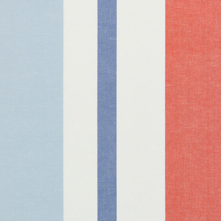 Lolland Linen Stripe Sky & Coral 79662 by Schumacher Fabric SCANDINAVIAN MODERN See Sample INDIA - </p><p>Repeat: Horizontal: 54" (137CM) and Vertical: - 54" (137CM) - Fabric Carolina -