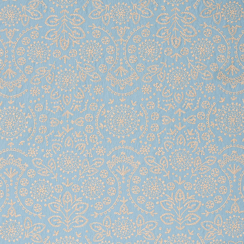 Tiana Embroidery Chambray 79860 by Schumacher Designer Fabric BOHEMIA COTTON 100% INDIA </p><p>Repeat: Horizontal: 12 4/5" (32CM) and Vertical: 31 1/2" (80CM) 54 - Swanky Fabrics -