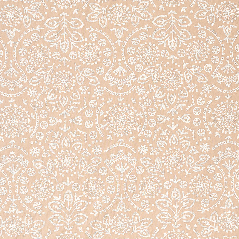 Tiana Embroidery Natural 79861 by Schumacher Designer Fabric BOHEMIA COTTON 100% INDIA </p><p>Repeat: Horizontal: 12 4/5" (32CM) and Vertical: 31 1/2" (80CM) 54 - Swanky Fabrics -