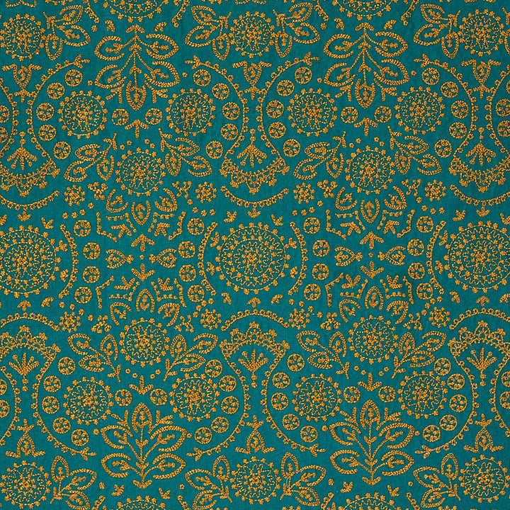 Tiana Embroidery Peacock 79862 by Schumacher Designer Fabric BOHEMIA COTTON 100% INDIA </p><p>Repeat: Horizontal: 12 4/5" (32CM) and Vertical: 31 1/2" (80CM) 54 - Swanky Fabrics -
