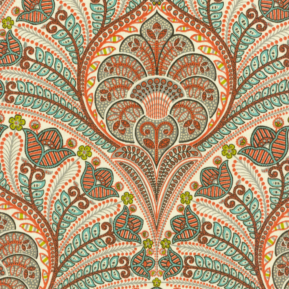 Tbo Crescent Beac Coral 801423 by Tommy Bahama Home Fabric ON ISLAND TIME 100% Spun Polyester U.S.A. Wyzenbeek 51,000 Horizontal: 6.75" and Vertical: 13.50" 54" - Fabric Carolina -