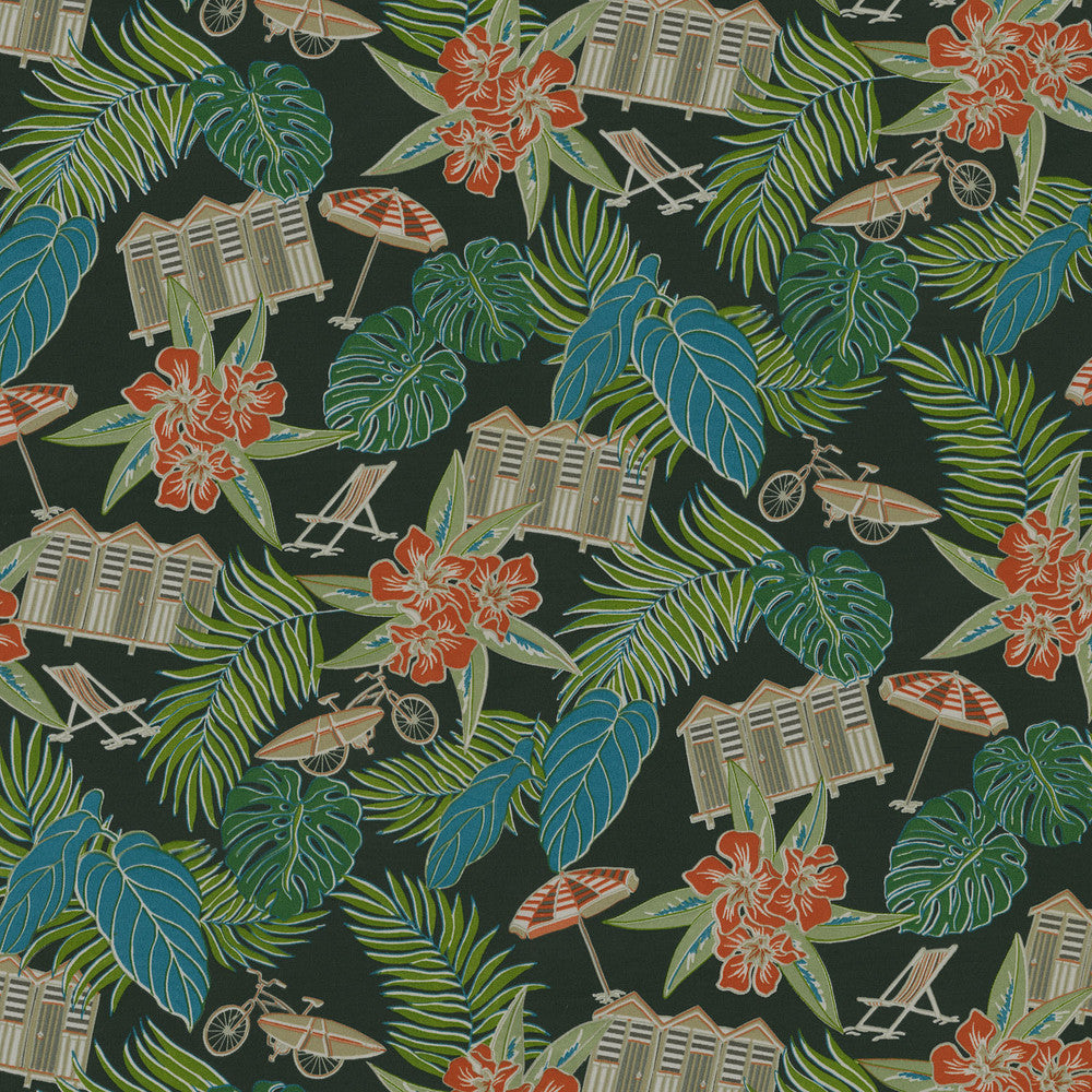 BEACH SCENES CHARCOAL 802531 by Tommy Bahama Outdoor Fabric - 51% Cotton 21% Polyester 12% Nylon 16% Metallic Pakistan 51000 Horizontal: 25.25 and Vertical: 13.5 54 - Fabric Carolina -