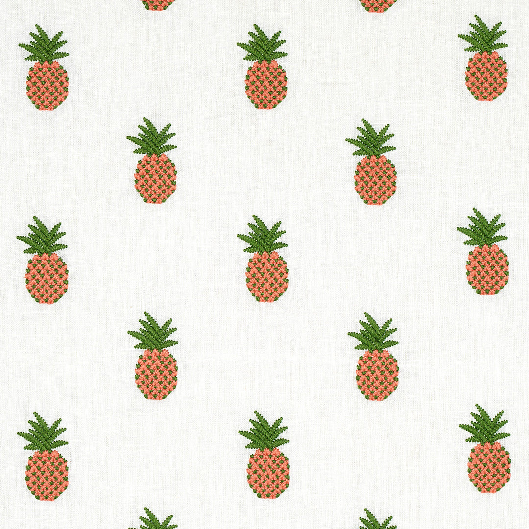 Pineapple Embroidery - Apricot On Ivory by Schumacher Fabric