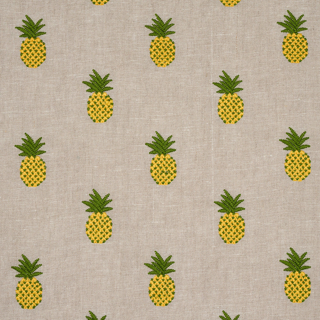 Pineapple Embroidery - Green On Natural by Schumacher Fabric
