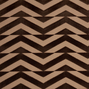 Broken Chevron Cut Velvet Brown On Camel 81811 by Schumacher Fabric