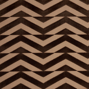 Broken Chevron Cut Velvet Brown On Camel 81811 by Schumacher Fabric