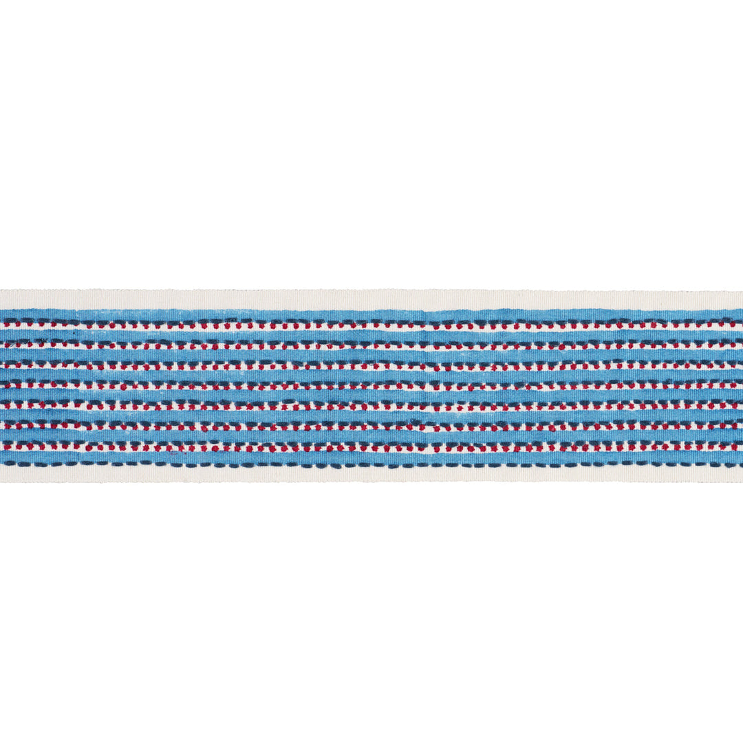 Stripe & Dot Hand Block Trim - Blue by Schumacher Trim