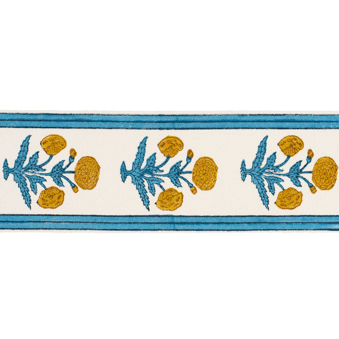 Poppy Hand Block Trim - Blue by Schumacher Trim