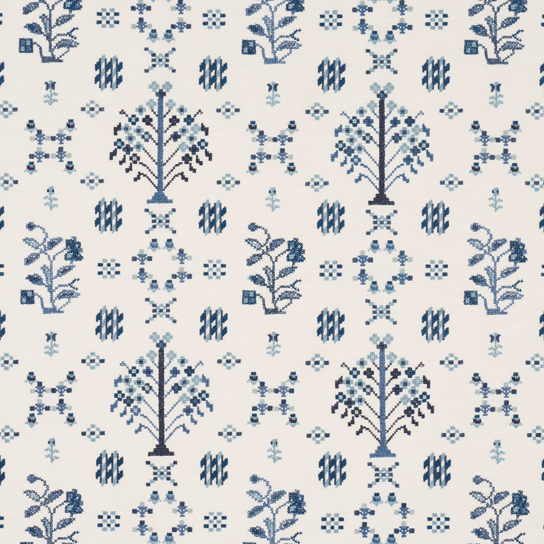 Fairview Cross Stitch Embroidery - Indigo by Schumacher Fabric