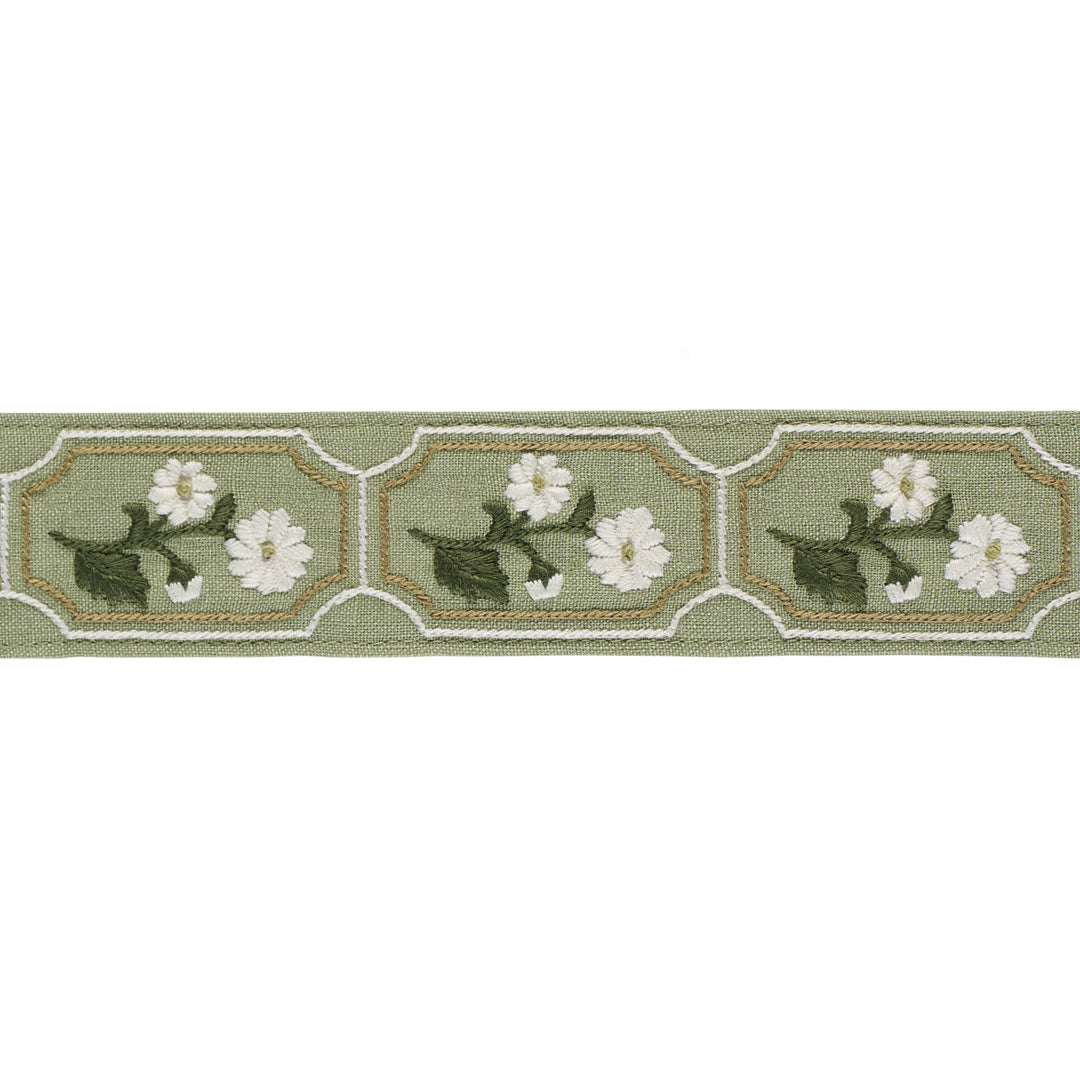 Jolie Hand Embroidered Tape - Green by Schumacher Trim