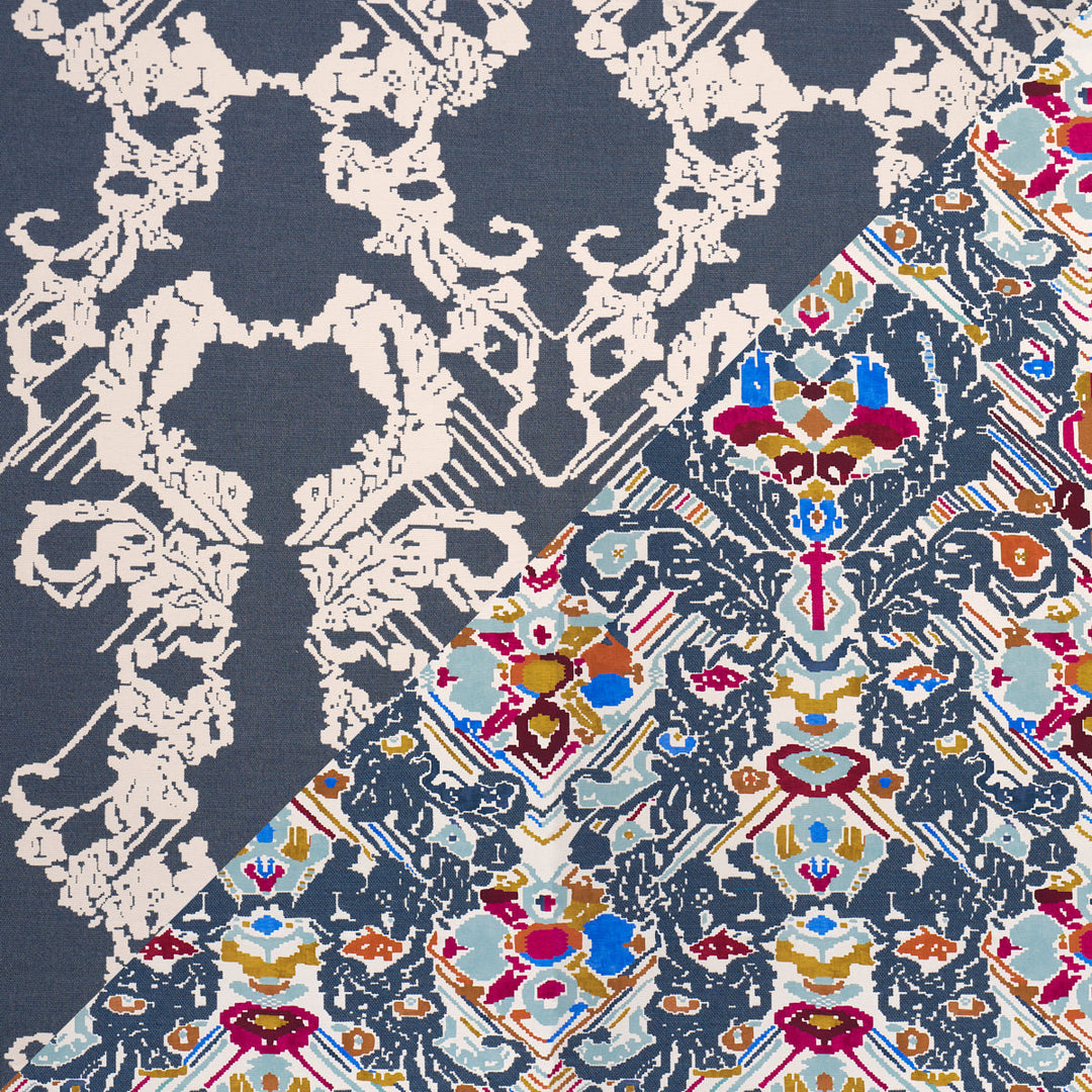 Reversible Digital Damask - Denim by Schumacher Fabric