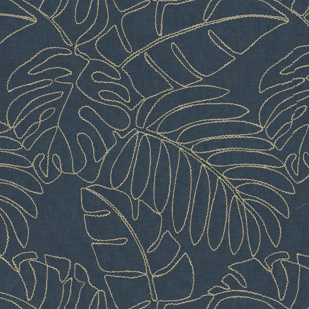 Monstera Emb. Indigo 880181 by TOMMY BAHAMA Designer Fabric - Base 55% cotton, 45% polyester / Emb. 50% rayon, 50% linen India 51000 Horizontal: 13.5 and Vertical: 15.5 55  - Swanky Fabrics -