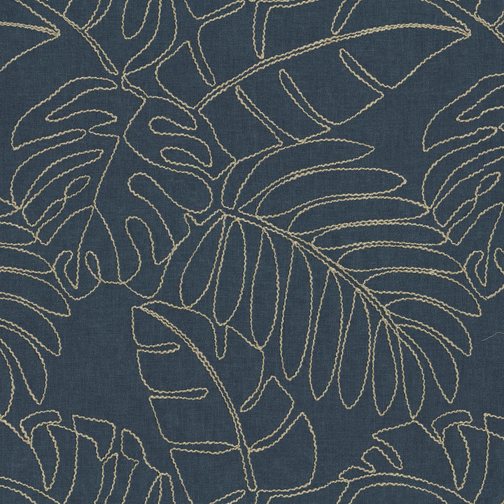 Monstera Emb. Indigo 880181 by TOMMY BAHAMA Designer Fabric - Base 55% cotton, 45% polyester / Emb. 50% rayon, 50% linen India 51000 Horizontal: 13.5 and Vertical: 15.5 55  - Swanky Fabrics -
