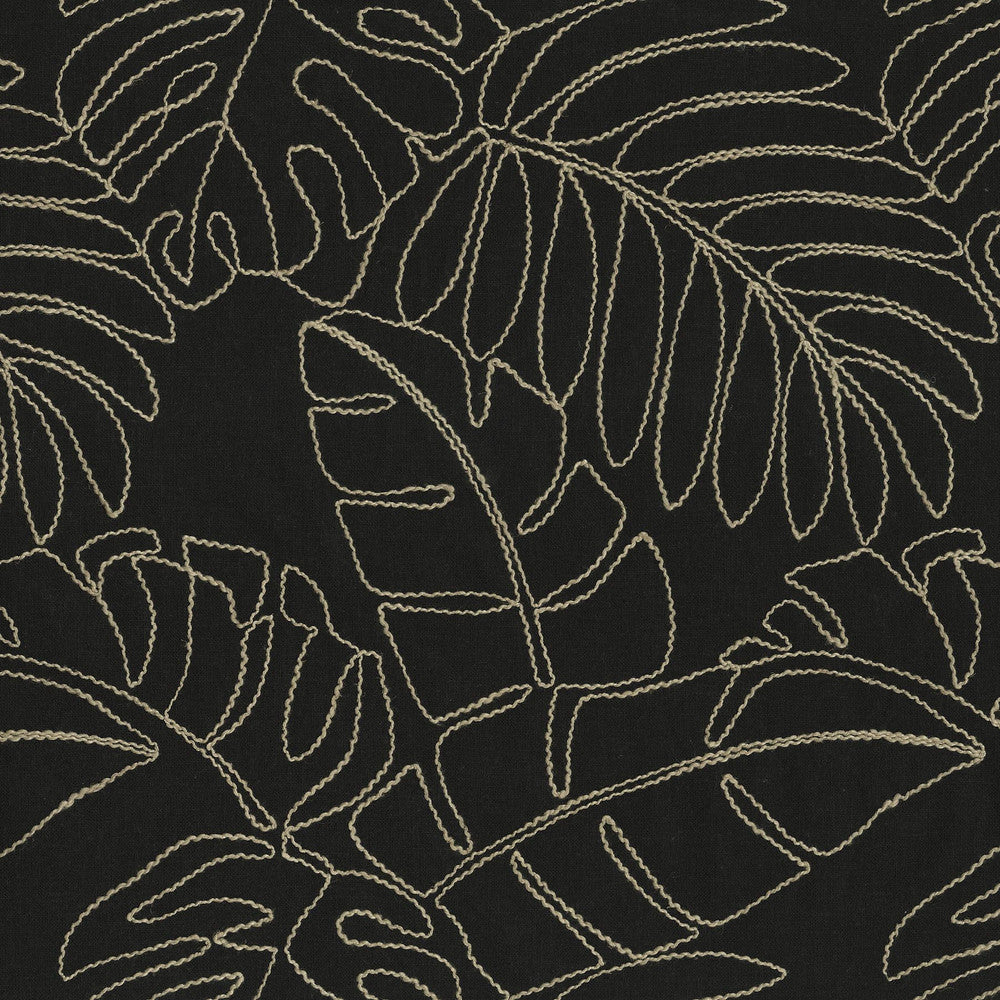 Monstera Emb. Ebony 880182 by TOMMY BAHAMA Designer Fabric - Base 55% cotton, 45% polyester / Emb. 50% rayon, 50% linen India 51000 Horizontal: 13.5 and Vertical: 15.5 55  - Swanky Fabrics -