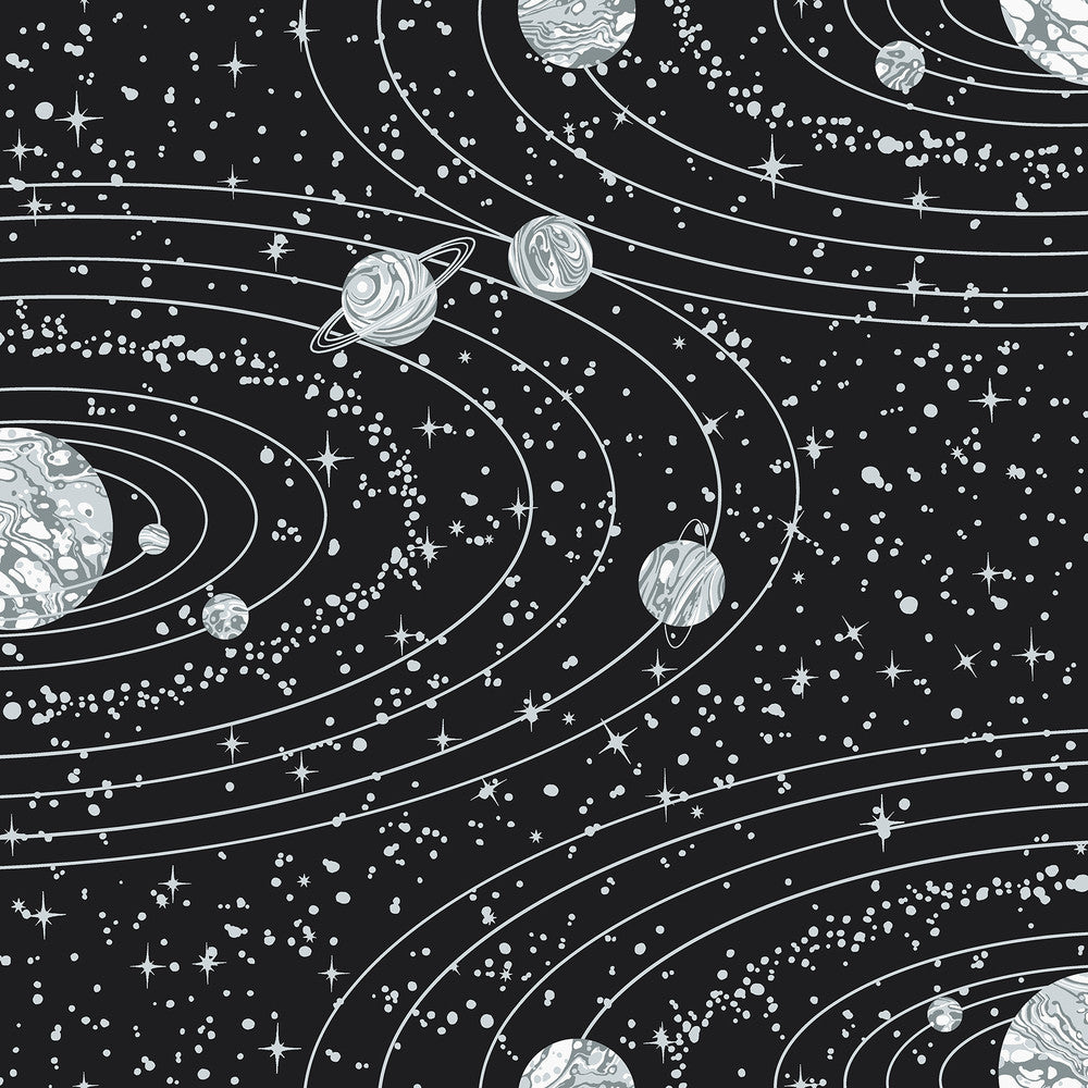 Orbit Black Celestial Wallpaper by Engblad & Co Graphic World Covers about 57.8 square feet 21-in by 33-ft long roll Unpasted 21 - Fabric Carolina -
