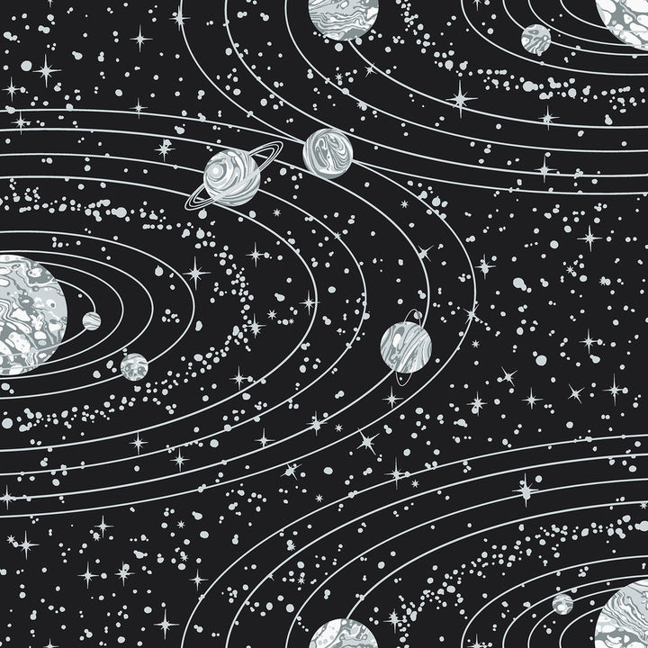 Orbit Black Celestial Wallpaper by Engblad & Co Graphic World Covers about 57.8 square feet 21-in by 33-ft long roll Unpasted 21 - Fabric Carolina -