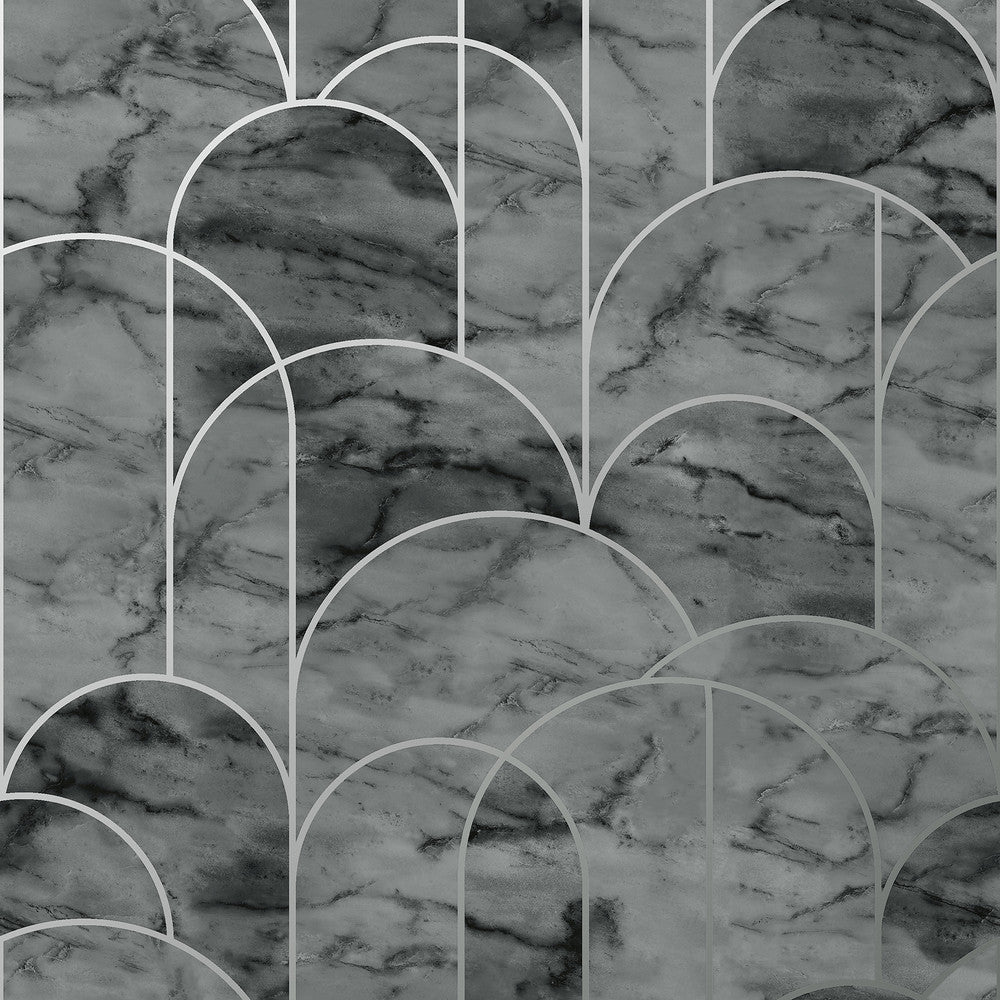 Arch Grey Geometric Wallpaper by Engblad & Co Graphic World Covers about 57.8 square feet 21-in by 33-ft long roll Unpasted 21 - Fabric Carolina -