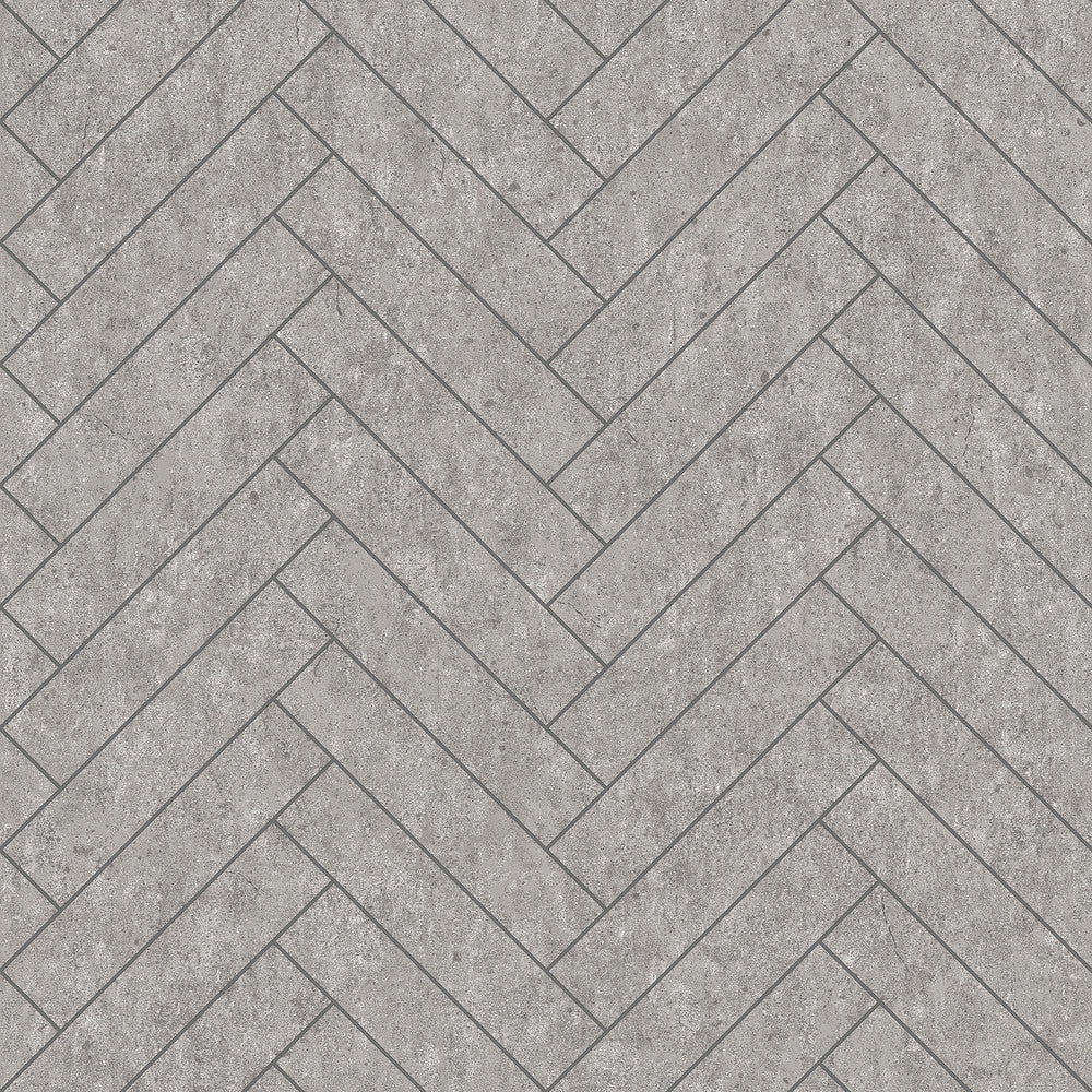 Raw Tiles Light Grey Herringbone Concrete Wallpaper by Engblad & Co Graphic World Covers about 57.8 square feet 21-in by 33-ft long roll Unpasted 2.3 - Fabric Carolina -