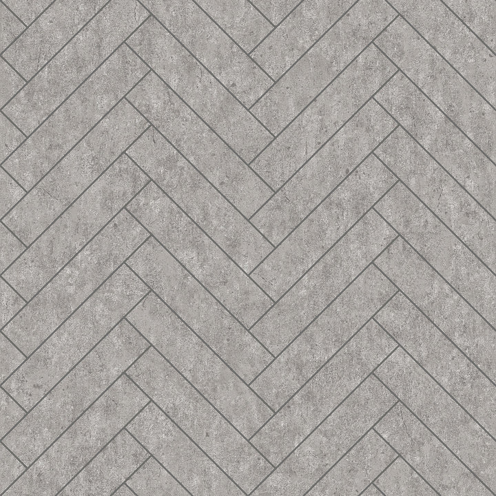 Raw Tiles Light Grey Herringbone Concrete Wallpaper by Engblad & Co Graphic World Covers about 57.8 square feet 21-in by 33-ft long roll Unpasted 2.3 - Fabric Carolina -