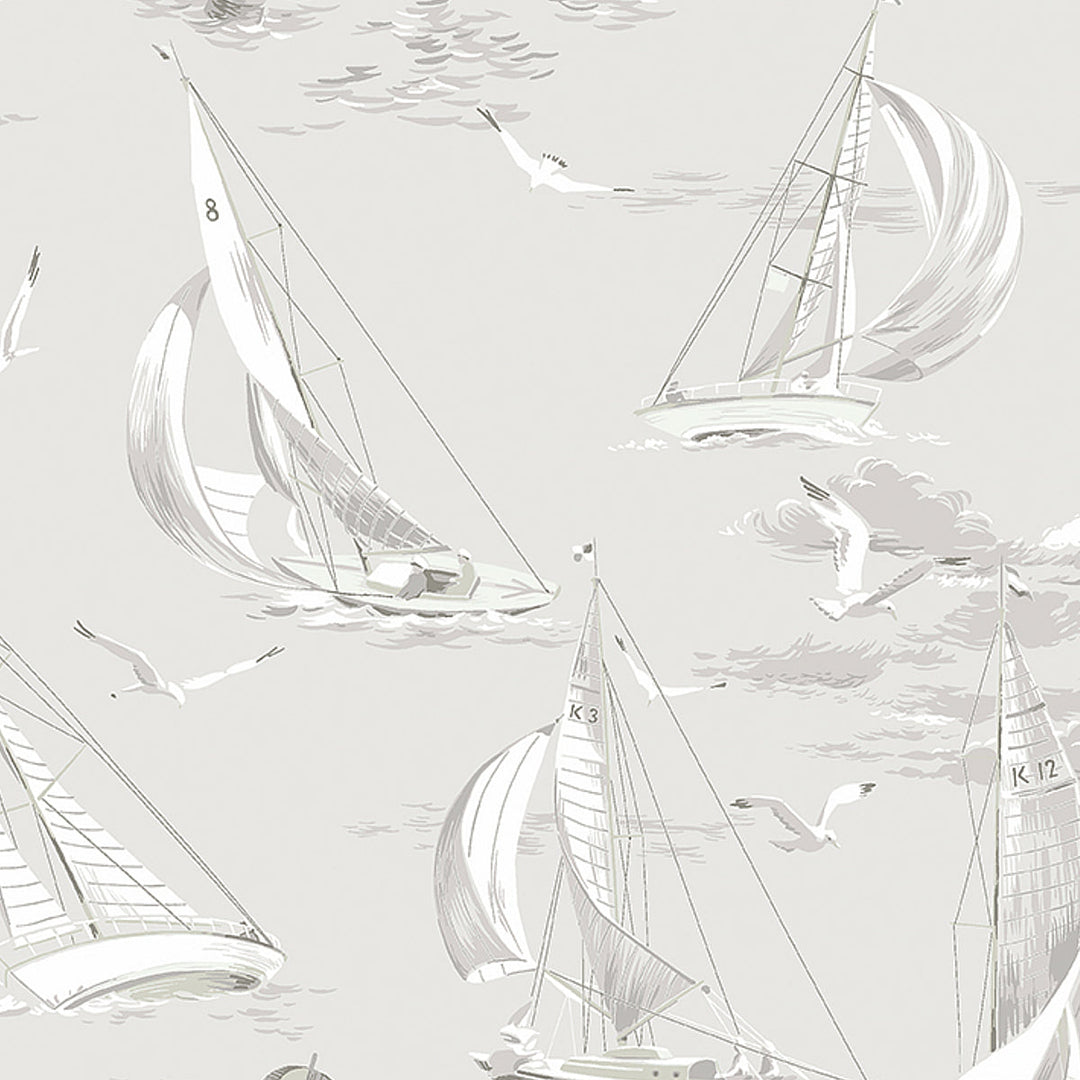 Sailboats - Grey by Schumacher Wallcovering