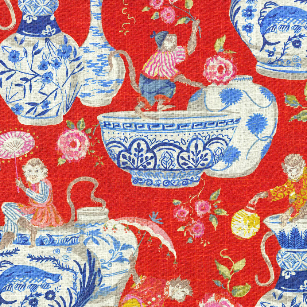 Monkey Jars Fiesta 900330 by Dena Home Fabric - 55%Linen 45%Rayon China 15000 Horizontal: 27 and Vertical: 13.5 54 - Fabric Carolina -