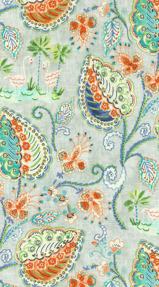 Flamingo Frolic Poolside 900482 by Dena Home Fabric PALM BEACH PARADE 55% Linen 45% Rayon CHINA Wyzenbeek 24,000 Horizontal: 13.50" and Vertical: 25.25" 54" - Fabric Carolina -