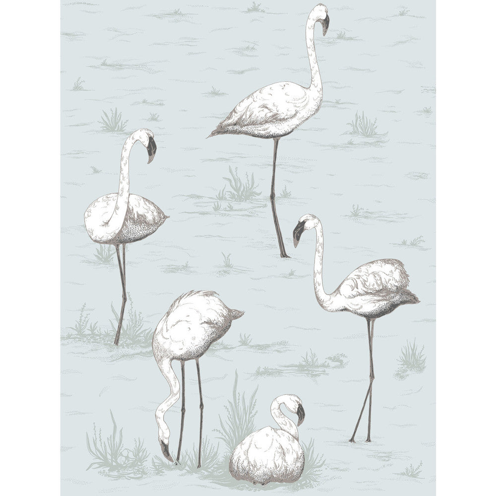 Flamingos Charcoal/Aqua by Cole & Son Designer Wallcovering CONTEMPORARY RESTYLED PAPER - 100% United Kingdom - Horizontal: 21 and Vertical: 27.5 21 - Swanky Fabrics -