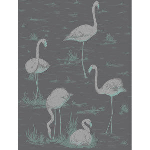 Flamingos Teal/Slvr/Bk by Cole & Son Wallcovering