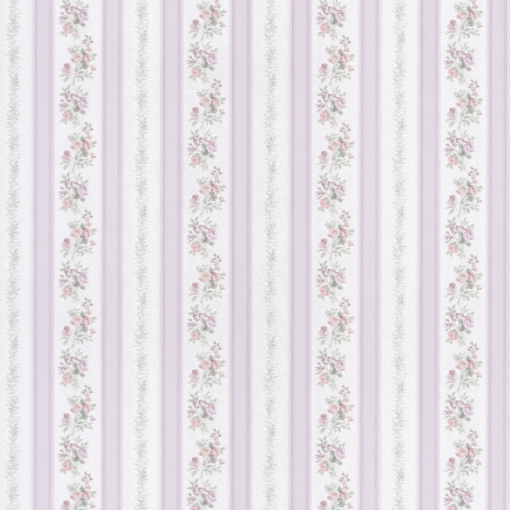 Loretta Lavender Leaf Stripe Wallpaper by Mirage Satin Rose Covers about 56.4 square feet 20.5-in by 33-ft long roll Prepasted 3.4 - Fabric Carolina -
