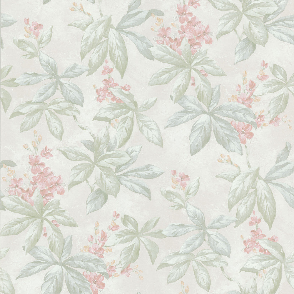 Nadine Pastel Leaf Blossom Trail Wallpaper by Mirage Silken Classics VIII Covers about 56.4 square feet 20.5-in by 33-ft long roll Prepasted 21 - Fabric Carolina -