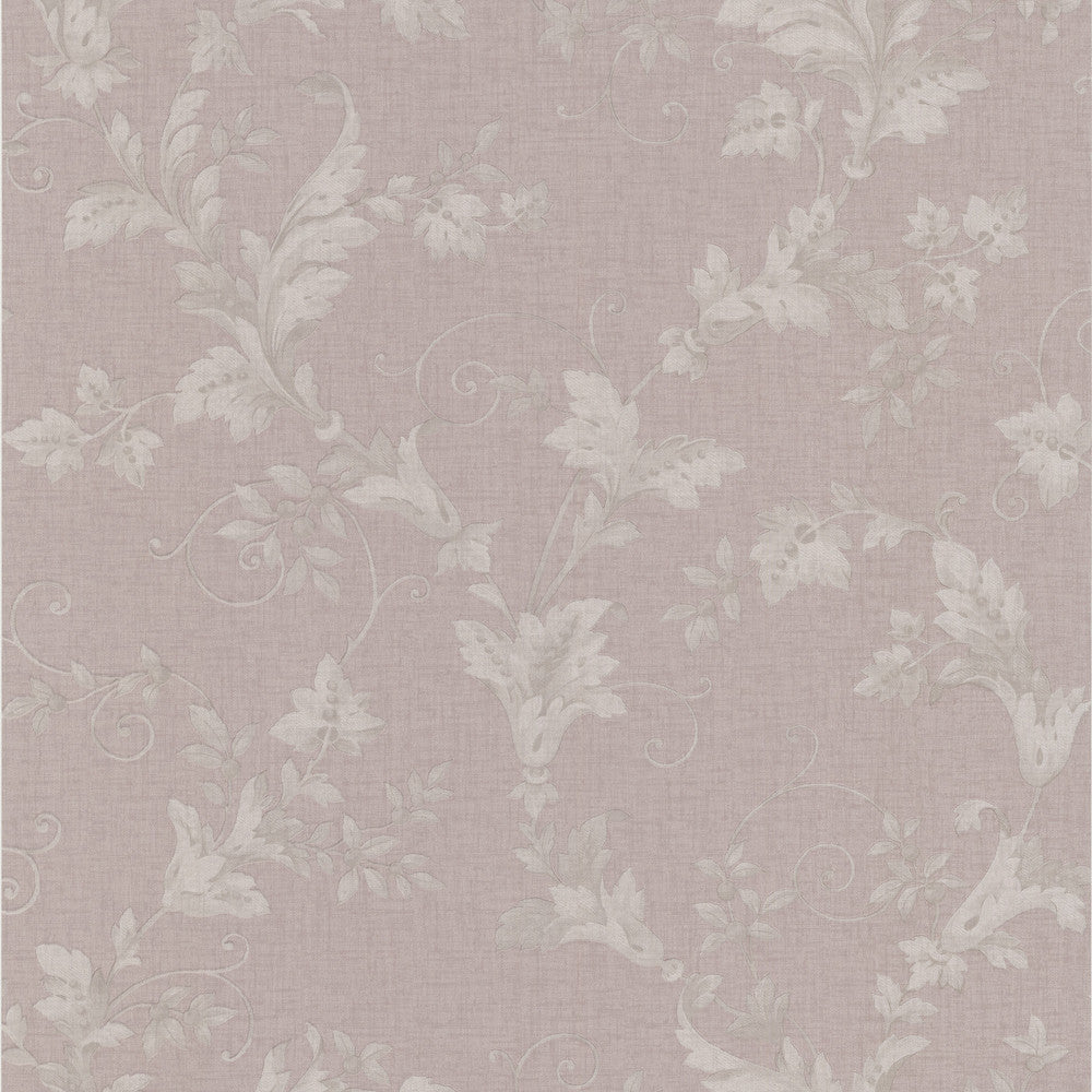 Thames Mauve Leafy Scroll Wallpaper by Mirage Simply Satin VI Covers about 56.4 square feet 20.5-in by 33-ft long roll Prepasted 21 - Fabric Carolina -