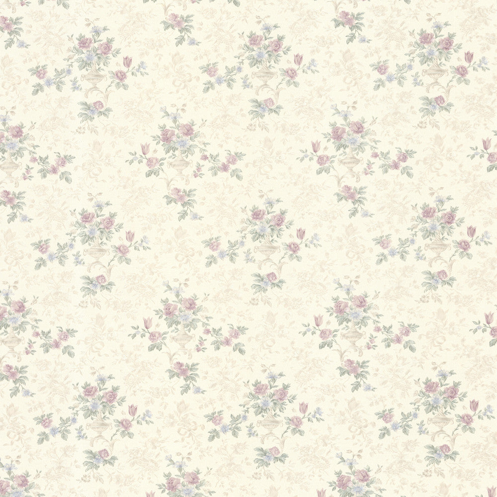 Kezea Lavender Petit Floral Urn Wallpaper by Mirage Vintage Rose Covers about 56.4 square feet 20.5-in by 33-ft long roll Prepasted 6.9 - Fabric Carolina -