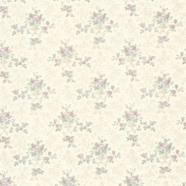 Kezea Lavender Petit Floral Urn Wallpaper by Mirage Vintage Rose Covers about 56.4 square feet 20.5-in by 33-ft long roll Prepasted 6.9 - Fabric Carolina -