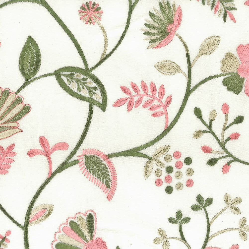 Abide 1 Springtime by Stout Fabric Rainbow Library Coral/Blossom 100% Cotton Embroidery INDIA Horizontal: 12.875 and Vertical: 13 51.75 in - Fabric Carolina -