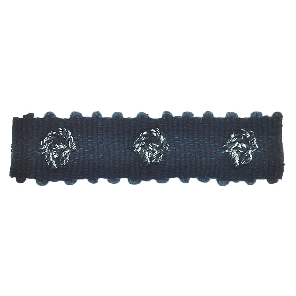 Abruzzi 6 Indigo by Stout Trim MOONDUST TRIM 48%SVI 37%LIN 15%MTL CHINA Horizontal: 0 and Vertical: 0 0.88 in - Fabric Carolina -