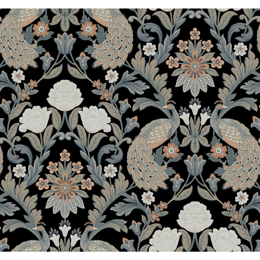 Plume Dynasty Black Wallpaper by Ronald Redding Arts and Crafts Covers about 60.8 square feet 27-in by 27-ft long roll Unpasted 25.25 - Fabric Carolina -