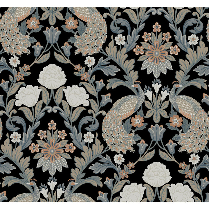 Plume Dynasty Black Wallpaper by Ronald Redding Arts and Crafts Covers about 60.8 square feet 27-in by 27-ft long roll Unpasted 25.25 - Fabric Carolina -