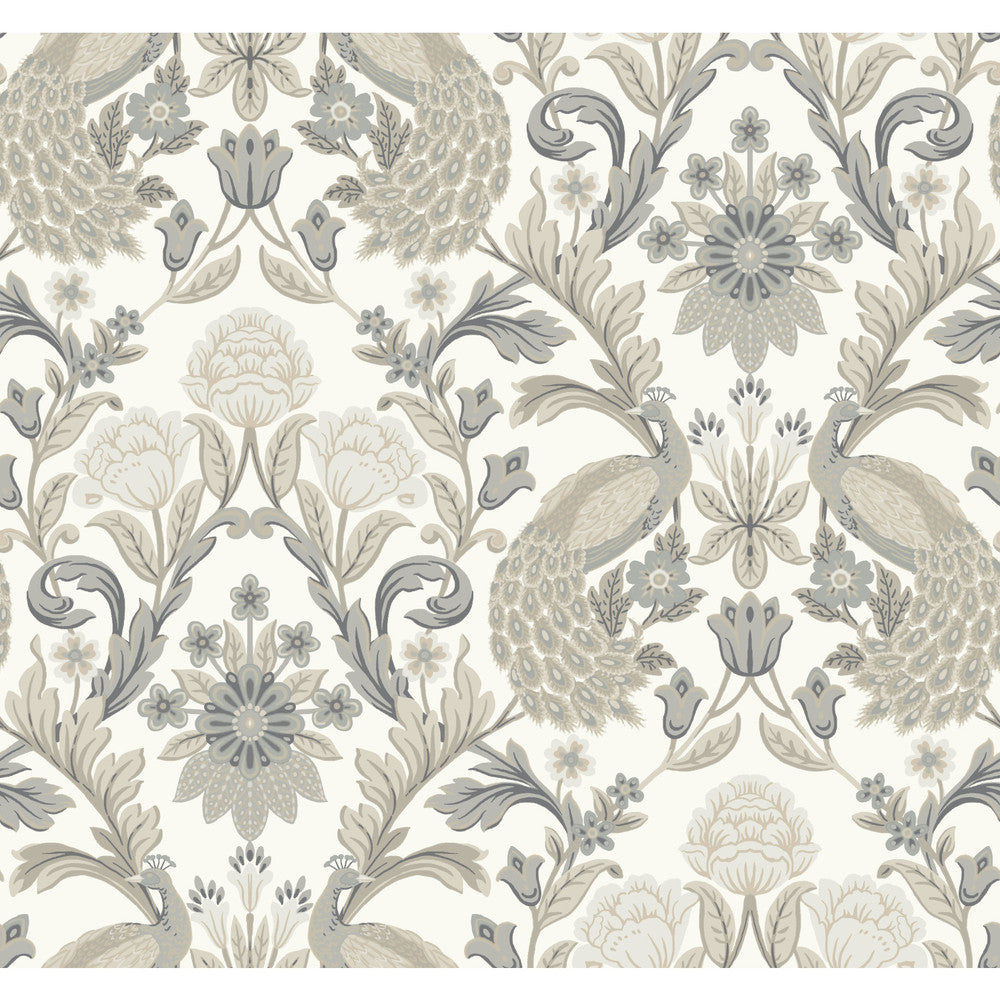 Plume Dynasty White & Neutral Metallic Wallpaper by Ronald Redding Arts and Crafts Covers about 60.8 square feet 27-in by 27-ft long roll Unpasted 25.25 - Fabric Carolina -