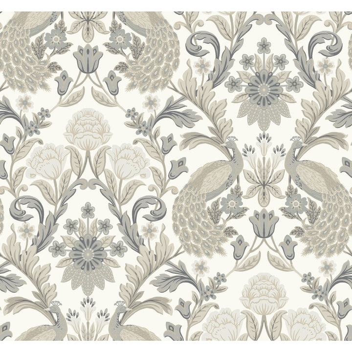 Plume Dynasty White & Neutral Metallic Wallpaper by Ronald Redding Arts and Crafts Covers about 60.8 square feet 27-in by 27-ft long roll Unpasted 25.25 - Fabric Carolina -