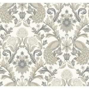 Plume Dynasty White & Neutral Metallic Wallpaper by Ronald Redding