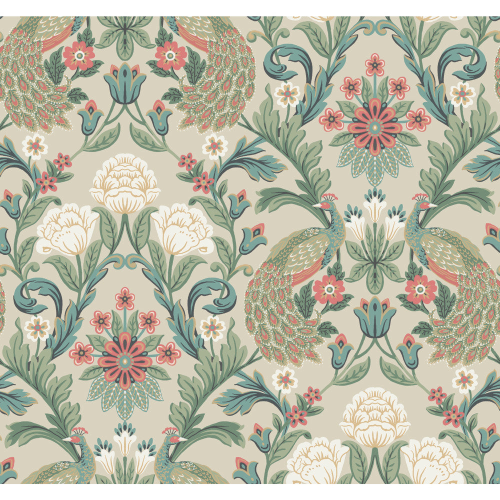 Plume Dynasty Taupe Wallpaper by Ronald Redding Arts and Crafts Covers about 60.8 square feet 27-in by 27-ft long roll Unpasted 25.25 - Fabric Carolina -
