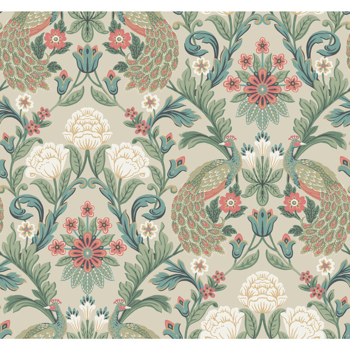 Plume Dynasty Taupe Wallpaper by Ronald Redding Arts and Crafts Covers about 60.8 square feet 27-in by 27-ft long roll Unpasted 25.25 - Fabric Carolina -