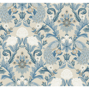 Plume Dynasty Neutral & Blue Wallpaper by Ronald Redding