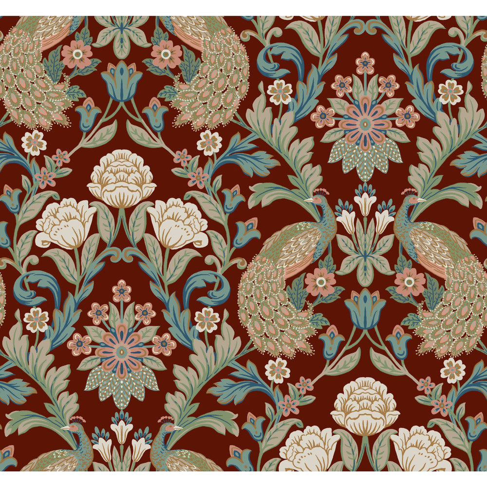 Plume Dynasty Red Metallic Wallpaper by Ronald Redding Arts and Crafts Covers about 60.8 square feet 27-in by 27-ft long roll Unpasted 25.25 - Fabric Carolina -