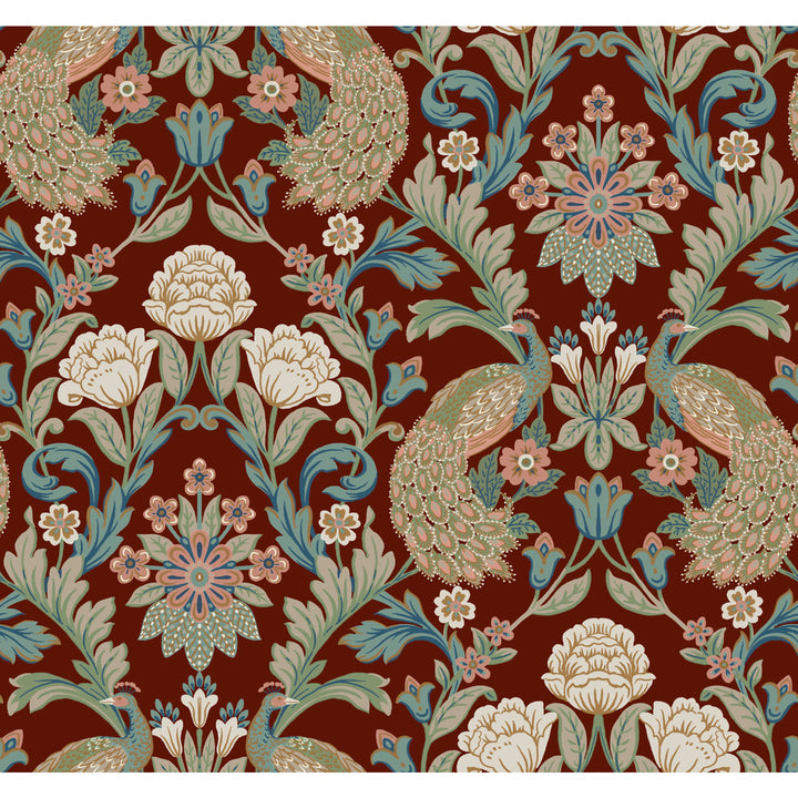 Plume Dynasty Red Metallic Wallpaper by Ronald Redding Arts and Crafts Covers about 60.8 square feet 27-in by 27-ft long roll Unpasted 25.25 - Fabric Carolina -