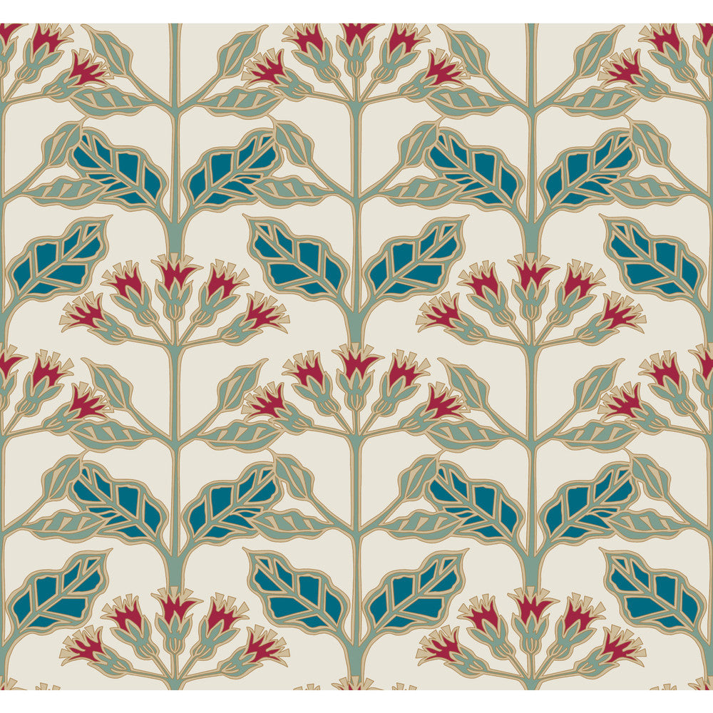Tracery Blooms Cream Metallic Wallpaper by Ronald Redding Arts and Crafts Covers about 60.8 square feet 27-in by 27-ft long roll Unpasted 25.25 - Fabric Carolina -