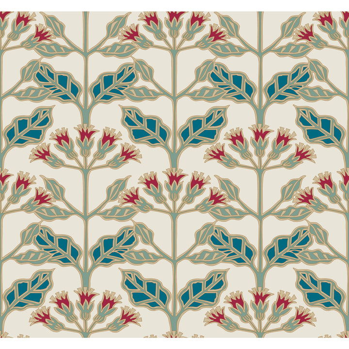 Tracery Blooms Cream Metallic Wallpaper by Ronald Redding Arts and Crafts Covers about 60.8 square feet 27-in by 27-ft long roll Unpasted 25.25 - Fabric Carolina -