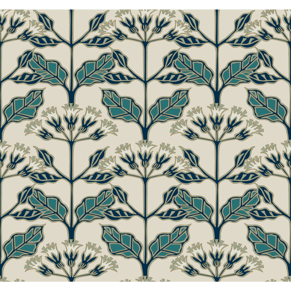 Tracery Blooms Beige Metallic Wallpaper by Ronald Redding Arts and Crafts Covers about 60.8 square feet 27-in by 27-ft long roll Unpasted 25.25 - Fabric Carolina -