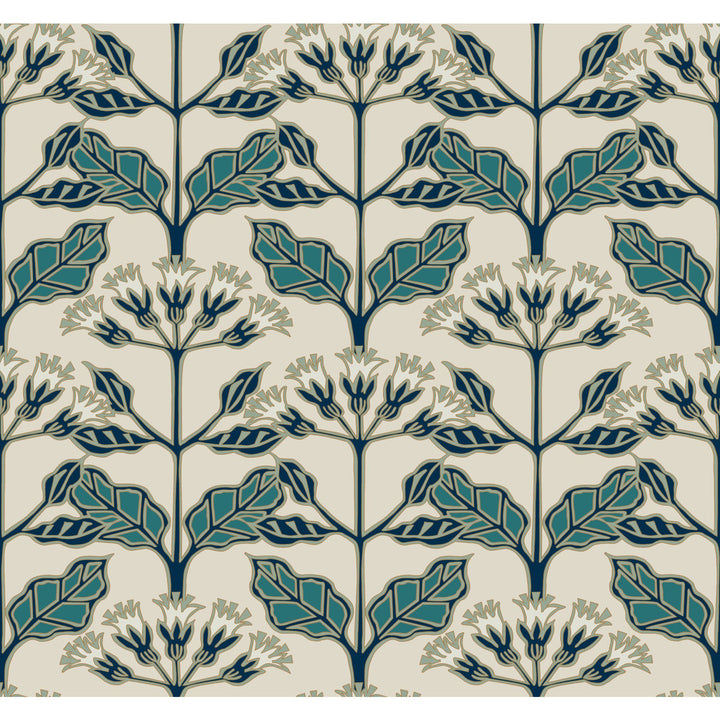 Tracery Blooms Beige Metallic Wallpaper by Ronald Redding Arts and Crafts Covers about 60.8 square feet 27-in by 27-ft long roll Unpasted 25.25 - Fabric Carolina -