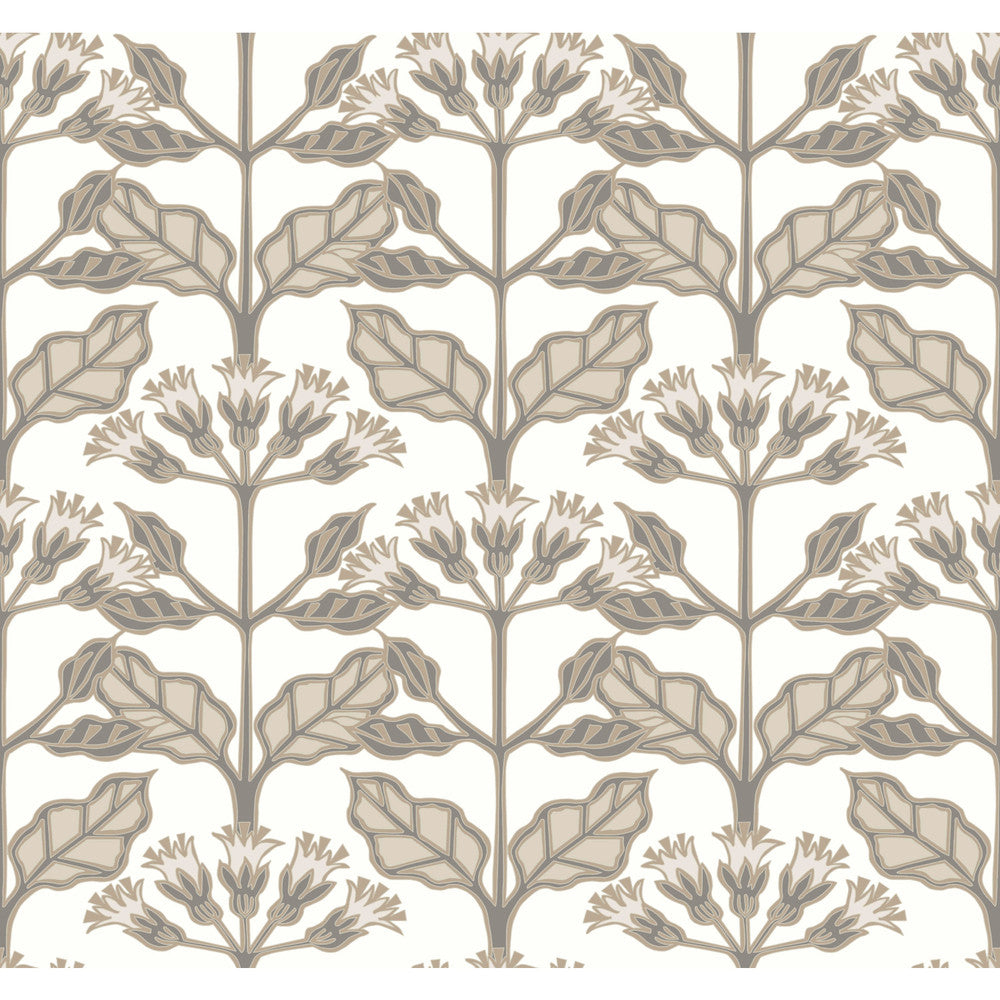 Tracery Blooms White Wallpaper by Ronald Redding Arts and Crafts Covers about 60.8 square feet 27-in by 27-ft long roll Unpasted 25.25 - Fabric Carolina -